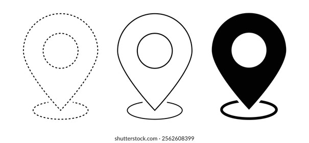 Location icon vector. Pin icon set. destination icon. Map pin. Black location pin marker symbol vector.