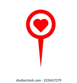 Location icon vector. Pin sign Isolated on white background. Map pointer with heart icon.