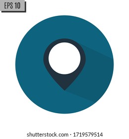 Location icon vector. Pin sign Isolated on blue background. Navigation map, gps, direction, place, compass, contact, search concept. Flat style for graphic design, logo, Web, UI, mobile upp, EPS10