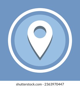 Vector de icono de ubicación. Símbolo de signo de icono de pines en estilo plano de moda. Ilustración del icono del vector del puntero aislado en fondo azul