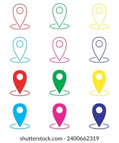Vektorgrafik des Standortsymbol. Pin-Symbol im trendigen Flachstil. Legen Sie Elemente in farbigen Symbolen fest. ZeigerVektorgrafik einzeln auf weißem Hintergrund