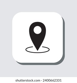 Vector de icono de ubicación. Símbolo de signo de alfiler en estilo plano de moda. Ilustración del icono del vector puntero en cuadrado aislado en fondo gris
