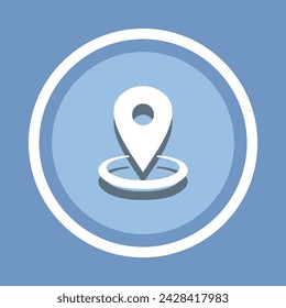 Vector de icono de ubicación. Símbolo de signo de icono de pin en estilo plano de moda. Ilustración aislada del icono del vector del puntero sobre fondo azul