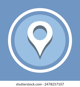 Vector de icono de Locación. Símbolo de signo de icono de pin en estilo plano de moda. Ilustración de Vector de puntero aislado sobre fondo azul