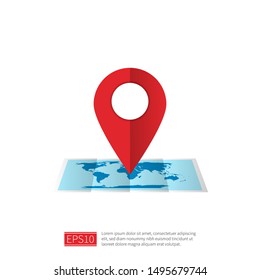 location icon vector. red pin sign on world map. navigation map, gps, places, and direction concept. flat style for graphic design, website, mobile app, or UI. vector illustration