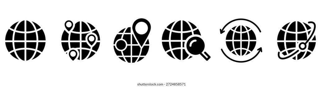 Location, icon, vector, set, Route, Illustration, sign, collection,  Flights, symbol, Globe, logo,