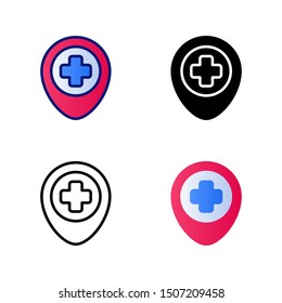 location icon vector symbol illustration in four style glyph, line, flat and filled line