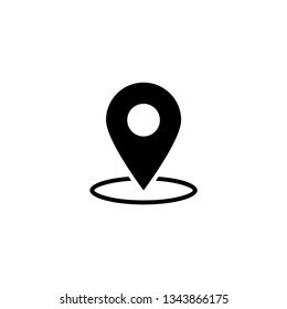 Location icon with a white background. Pin sign on map navigation, gps, direction, place, contact, search concept. Flat design style.