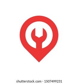 Location icon with wrench tool design vector template. Location markers for workshop or repair spot
