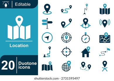Location icons with clear two-tone separation to highlight navigation points, routes, and map interactions. Suitable for logistics platforms, travel websites, and geo-based UI designs.