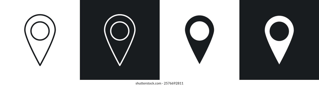 Location icons collection in black and white solid and line style