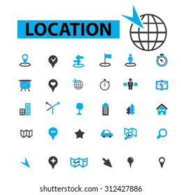 Location icons concept. Map,  gps,  direction,  place, navigation,  compass,  contact,  search. Vector illustration set