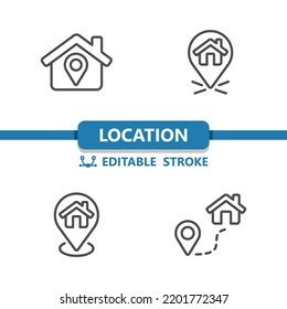 Location Icons. Destination, House, Home, Map, GPS Icon. Professional, 32x32 pixel perfect vector icon. Editable Stroke