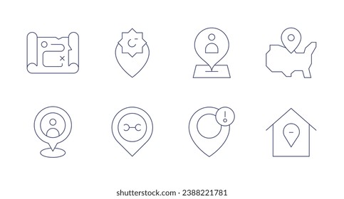 Location icons. Editable stroke. Containing united states of america, map, location pin, location, distance.