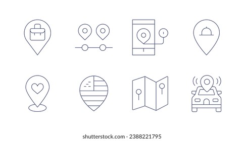 Iconos de ubicación. Trazo editable. Conteniendo restaurante, coche, ubicación, marcador de posición, navegación, mapa.
