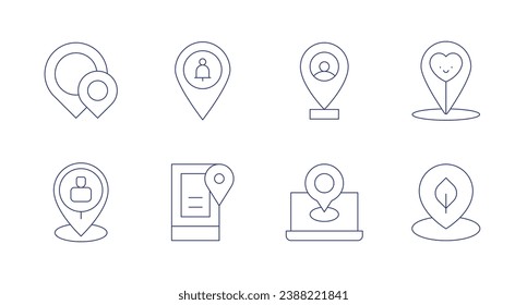 Location icons. Editable stroke. Containing location, meeting point, location pin.