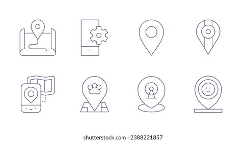 Location icons. Editable stroke. Containing location, map, amusement park, location pin.