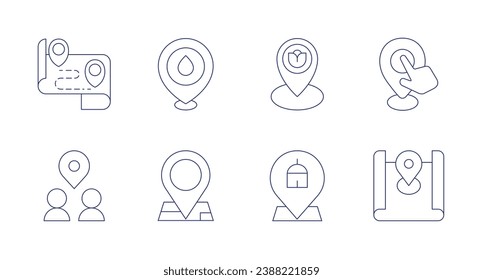 Location icons. Editable stroke. Containing location, map location, journey, meeting point.