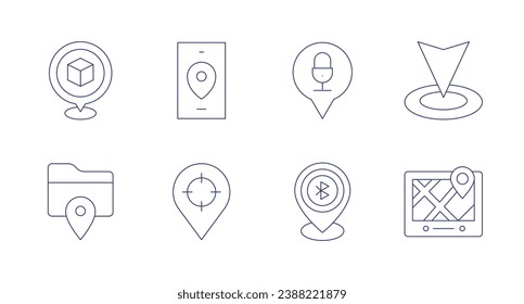 Location icons. Editable stroke. Containing location, gps, folder, location pin, place, target.