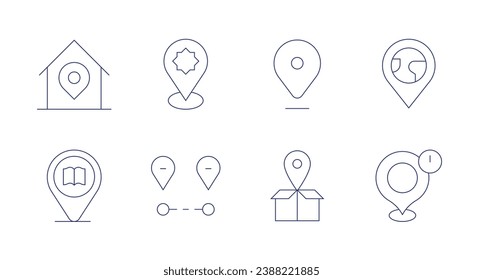 Location icons. Editable stroke. Containing location, architecture and city, library, box.