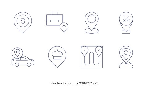 Location icons. Editable stroke. Containing location pin, money, location, place, map.