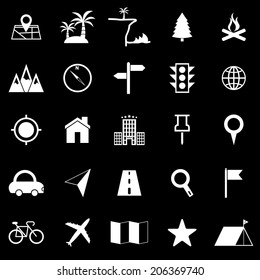 Location icons on black background, stock vector
