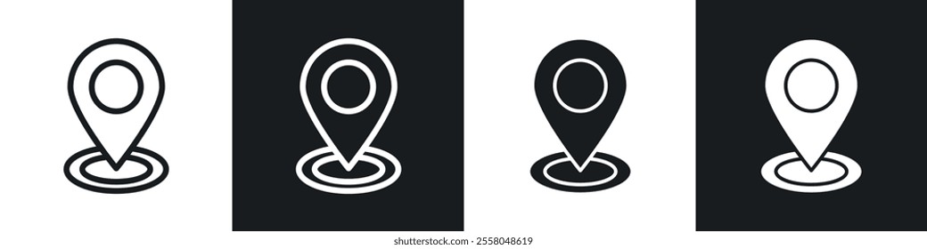 Location icons pack in black and white filled and outlined versions.