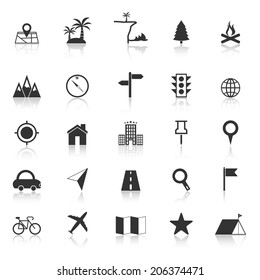 Location icons with reflect on white background, stock vector