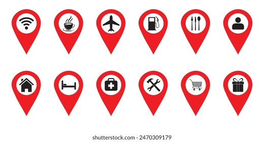 Location Icons With Service Marks Collection of Map