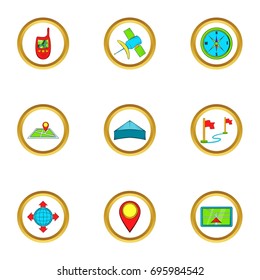Location icons set. Cartoon set of 9 location vector icons for web isolated on white background