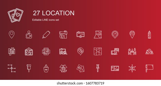 location icons set. Collection of location with map, pin, road, highlighter, gps, placeholder, mobile map, fax, fuel, flag, networking, maps. Editable and scalable location icons.