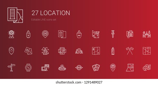 location icons set. Collection of location with placeholder, cards, compass, gps, directions, marker, map, maps, mobile map, road, pin, card. Editable and scalable location icons.