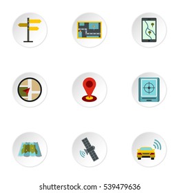 Location icons set. Flat illustration of 9 location vector icons for web