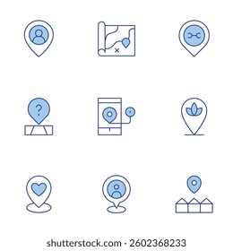 Location icons set. Line Duotone style, editable stroke. map, location pin, placeholder