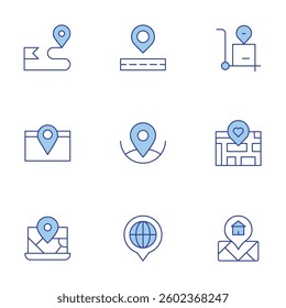 Location icons set. Line Duotone style, editable stroke. location, pin, map.