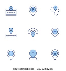 Location icons set. Line Duotone style, editable stroke. location pin, location.