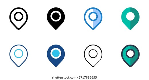 Location icons set multiple style collection. Editable stroke 
