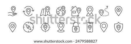 Location icons set. Navigation and location collection. Map pointer, GPS, compass. Vector.