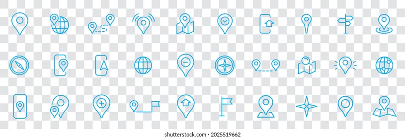 Location icons set. Navigation icons. Map pointer icons. Location symbols. Vector illustration.