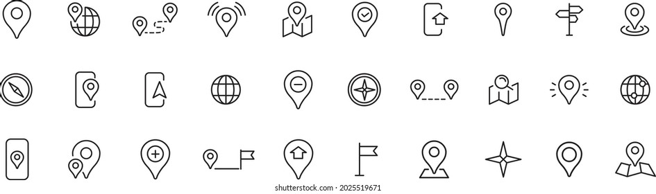 Location icons set. Navigation icons. Map pointer icons. Location symbols. Vector illustration.