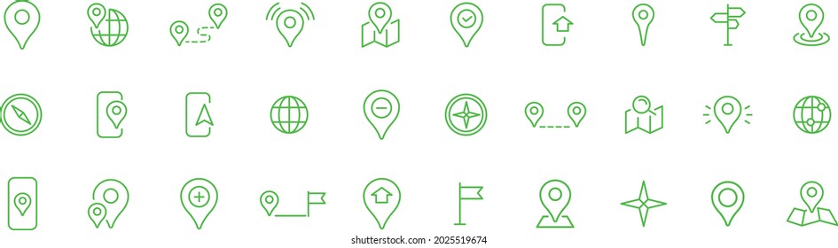 Location icons set. Navigation icons. Map pointer icons. Location symbols. Vector illustration.