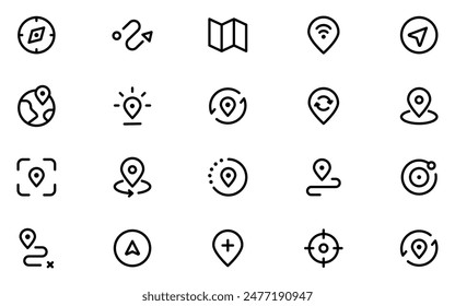 Location icons set. Navigation icons. Map pointer icons. Location symbols.  Editable stroke. Vector illustration. Vector Graphic. EPS 10