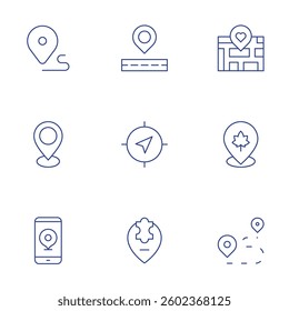 Location icons set. Thin Line style, editable stroke. location, placeholder, phone.
