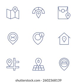 Location icons set. Thin Line style, editable stroke. location, map, distance.