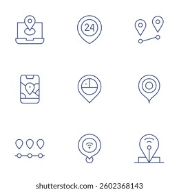 Location icons set. Thin Line style, editable stroke. location, location pin.