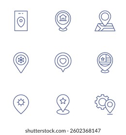 Location icons set. Thin Line style, editable stroke. location, location pin, route, safe place.