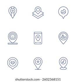 Location icons set. Thin Line style, editable stroke. location, location pin, gps, placeholder, fire location.