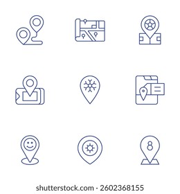 Location icons set. Thin Line style, editable stroke. location, gps, map, winter.