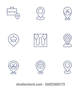 Location icons set. Thin Line style, editable stroke. location pin, place, map, location.
