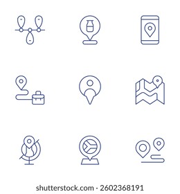 Location icons set. Thin Line style, editable stroke. location pin, locator, gps, map, tourist, route, location.